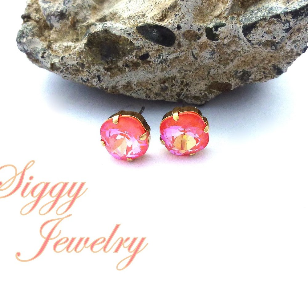 Swarovski Crystal Stud Earrings, Ultra Coral Reef, Assorted Finishes - Picture 4 of 6